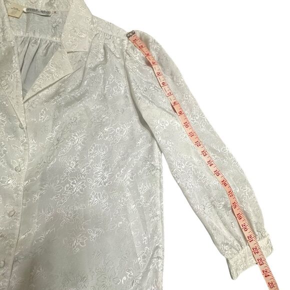 Vintage Steven Barry White on white floral patterned long sleeve blouse size 12 - Picture 12 of 13